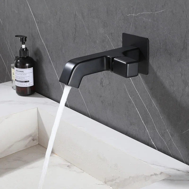 Brushed Gold Wall Mounted Bathroom Faucet One-body Single Handle Round & Square Hot Cold Water Mixer