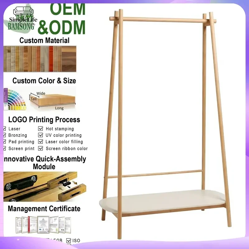 Wooden Coat Rack with Shelves Freestanding Hall Tree Clothes Hanger Stand No Assembly Required Bedroom Entryway Storage