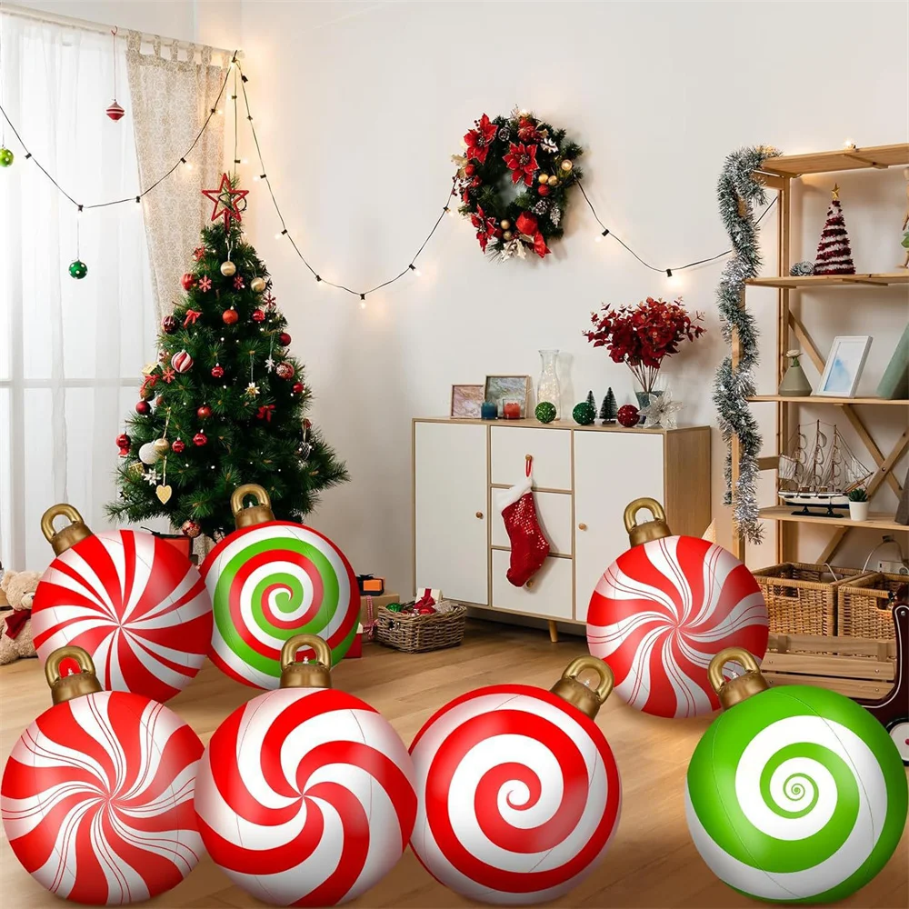 60cm Christmas Candy Decoration Balloon Outdoor Inflatable Decorated Ball PVC Giant Big Large Balls Xmas Tree Decorations