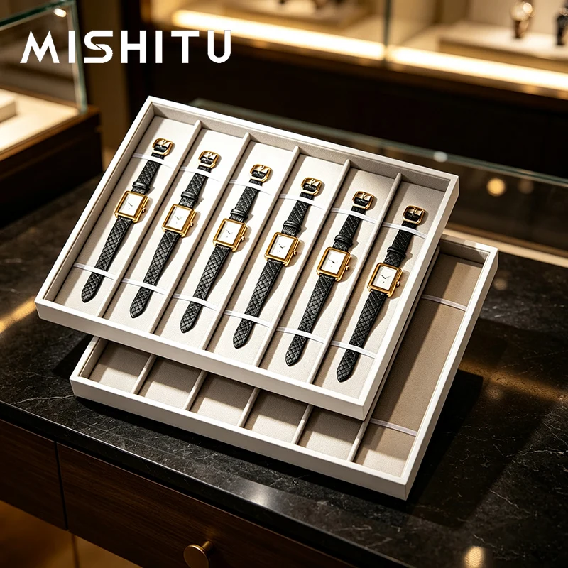 MISHITU Watch Display Tray Leather Jewelry Organizer Tray Jewelry Watch Storage Counter Watch For Jewelry Storage Organizer Tray