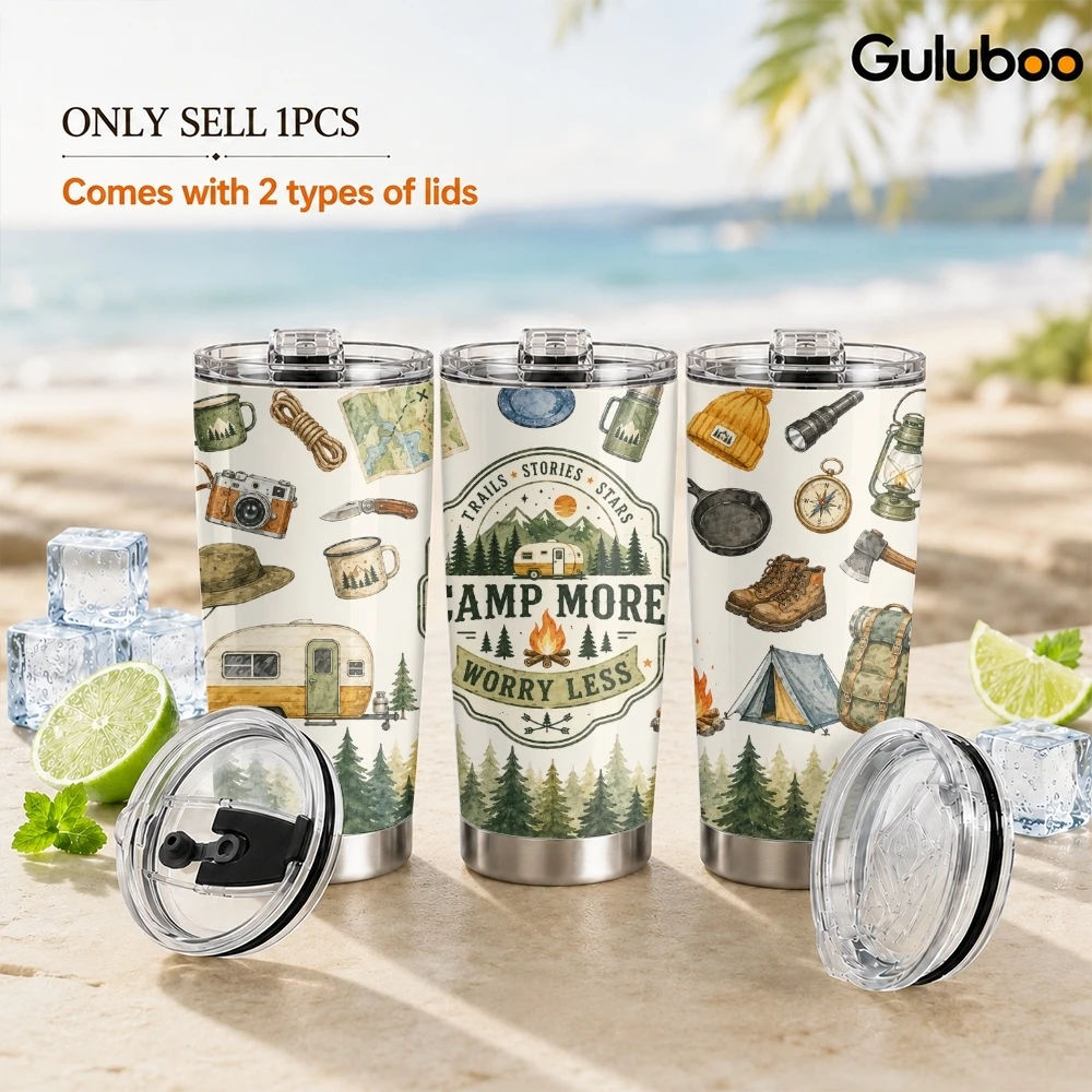 Freedom of Camping Vacuum Flasks 20oz Coffee Cup with 2 Lids & Reusable Straw Stainless Steel Vacuum Insulated Travel Mug