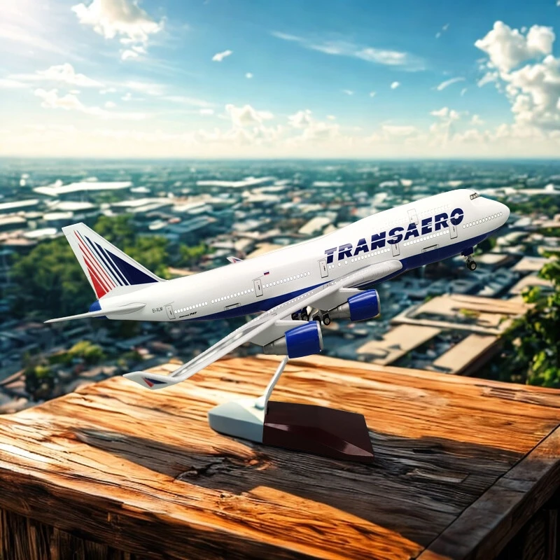 

scale aircraft Model 47CM Intercontinental Airlines B747 Transaero Diecast airplane kids toys with LED Light for Collection