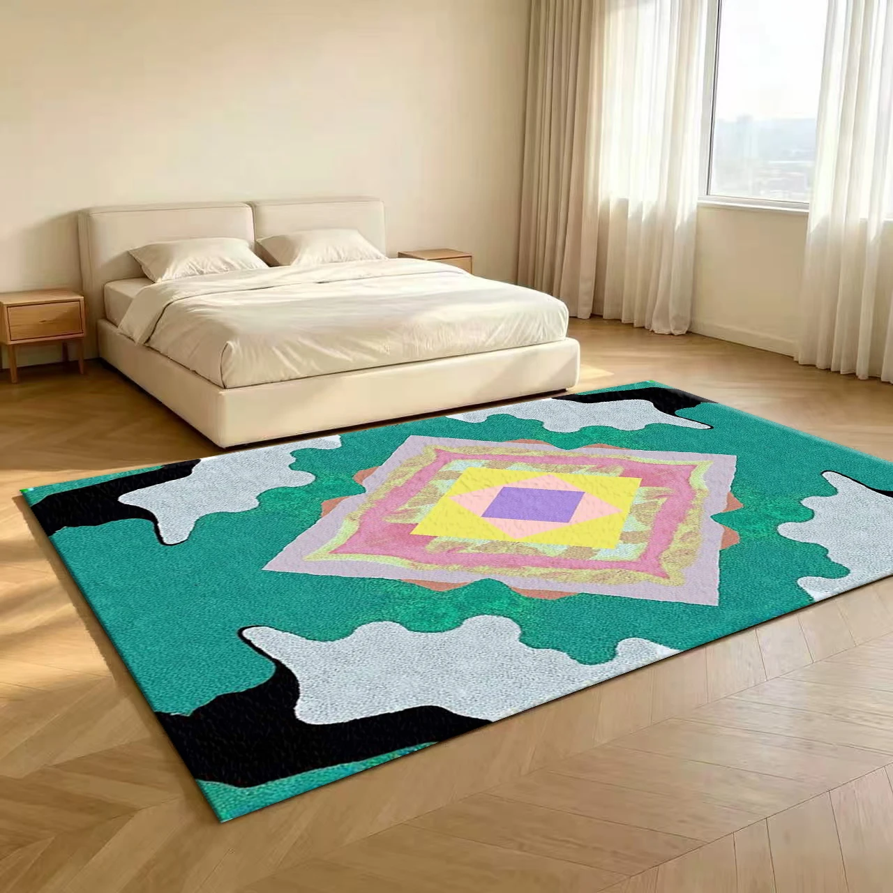 พรมปูพื้นลายเพชรหลายชั้นสีสันส - Printed Rug Abstract บทวิจารณ์และราคา