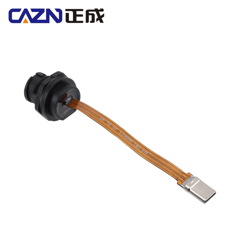 CAZN Waterproof IP67 IP68 Type C Female to Male PFC Flat Cable 3.1 Speed Bayonet-type Type-C 3.1 10GB