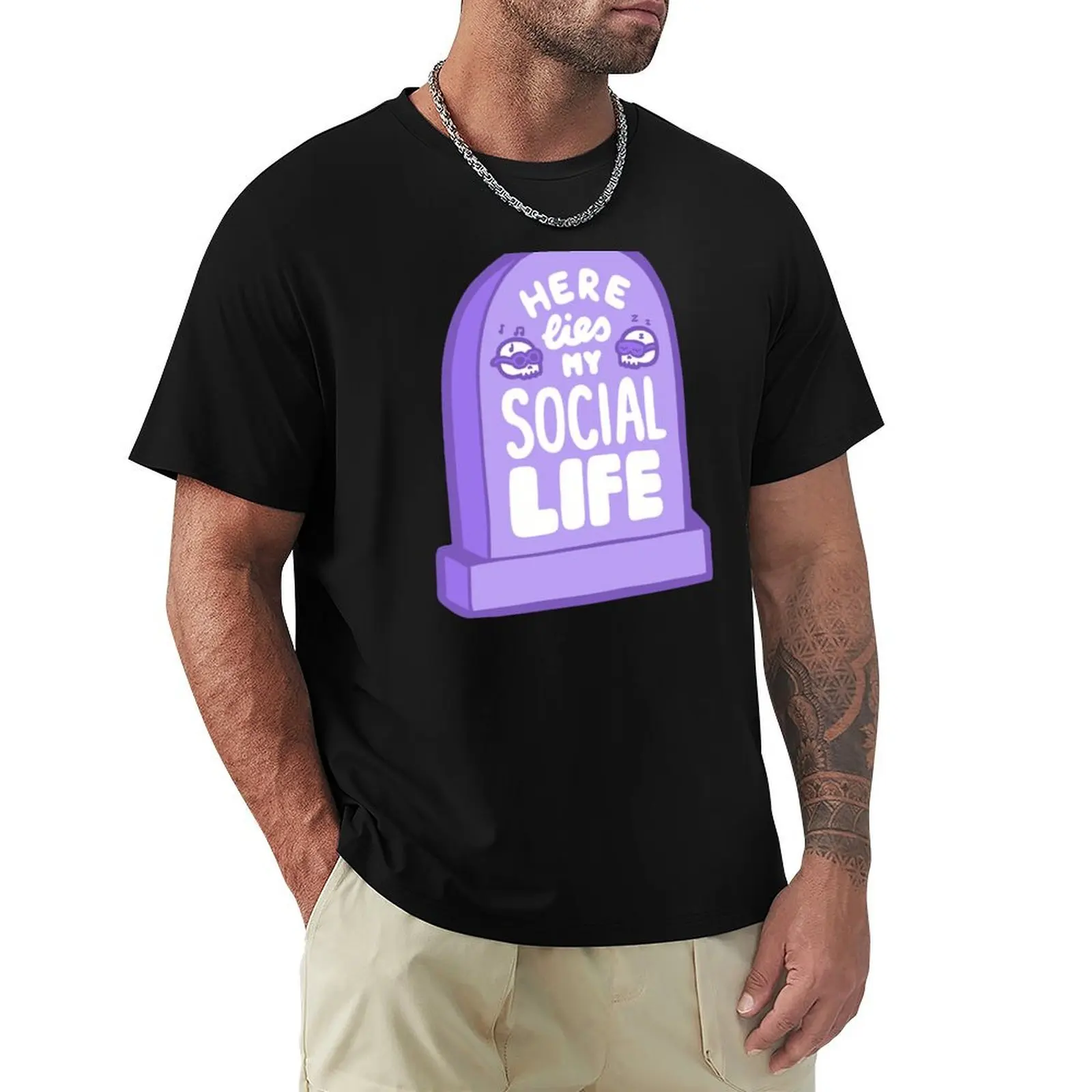 Here Lies My Social Life in Lilac T-Shirt Basic Solid Tee for Daily Use