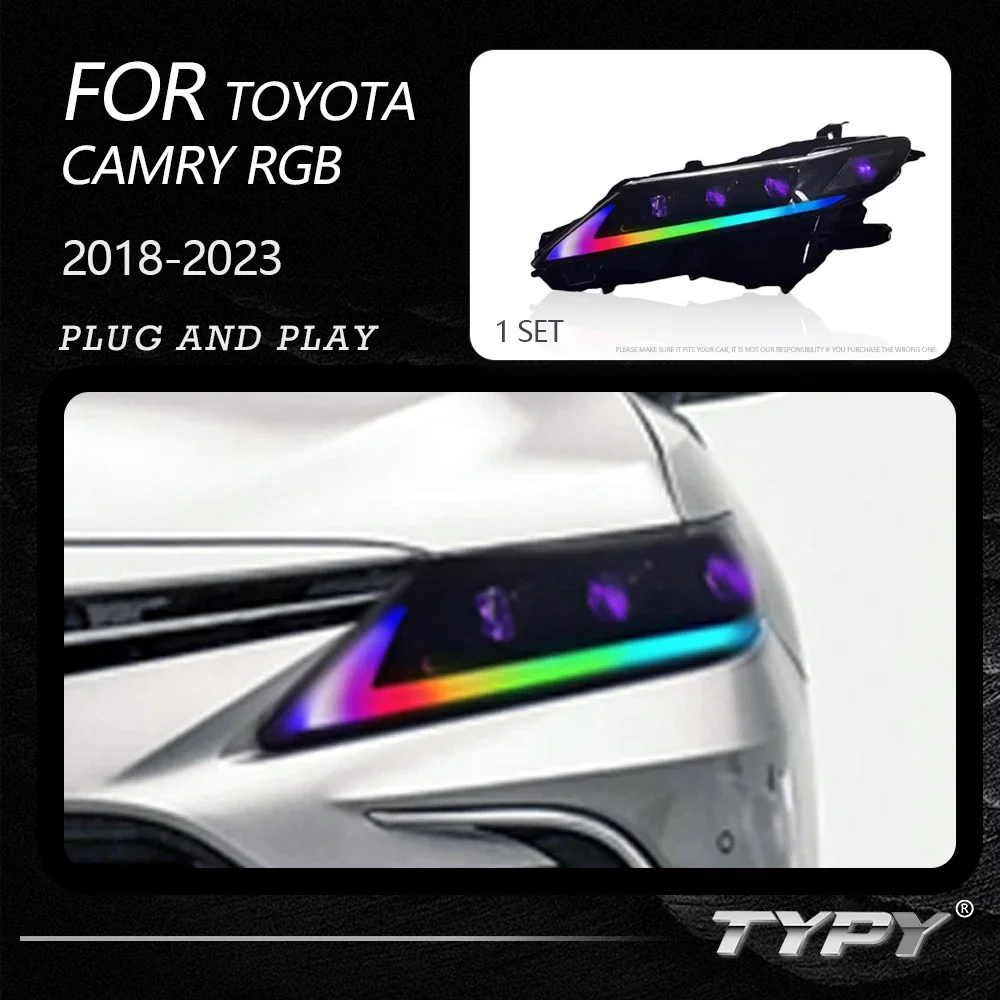 

Новые светодиодные фары, модифицированные полные фары для Toyota Camry RGB 2018-2023, указатели поворота, дневные ходовые огни