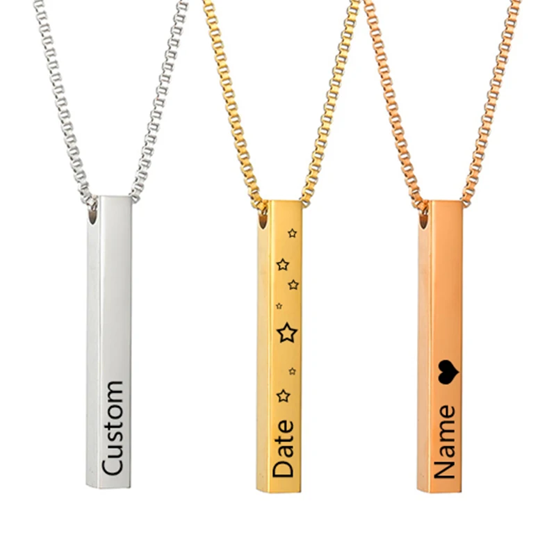 

NUOBING Customized Stainless Steel Name Necklace Women Love 3D Bar Necklaces & Pendants Personalized Fashion Charm Gift