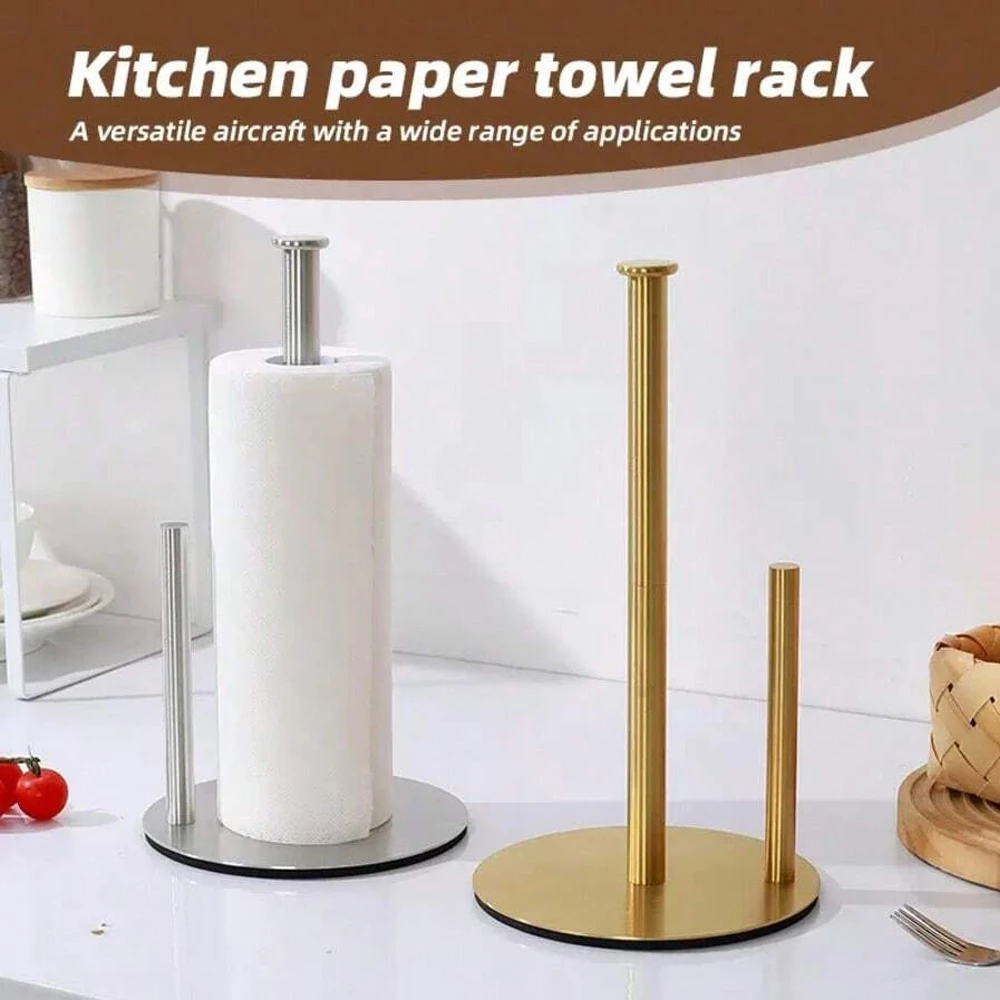 Stainless Steel Kitchen Roll Holder with Weighted Base - Heavy-Duty Countertop Organizer, Space-Saving Design for Paper Towels