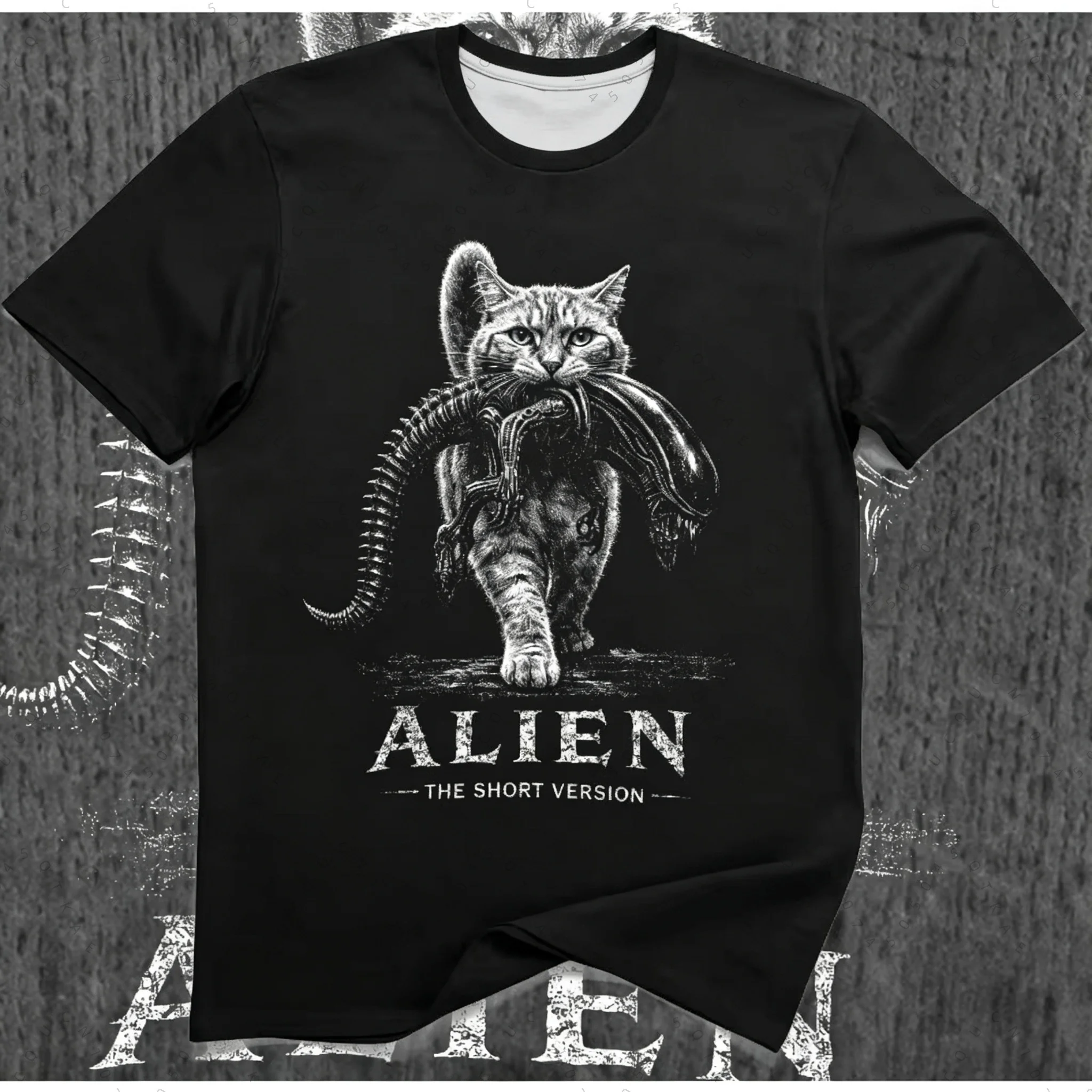 2026 New Cat Bite Alien Alien Men T-Shirt Vintage Horror Movie Graphic Tee Men Women Retro Casual Short Sleeve Hiking T-Shirts view 4