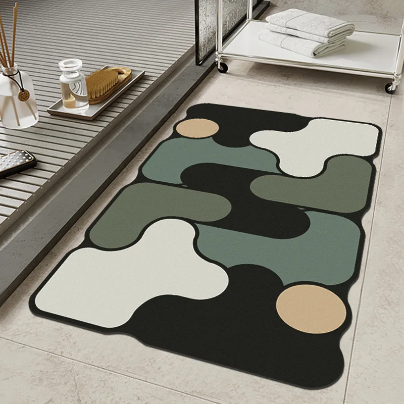 

Bathroom Door Mat Diatom Mud Absorbent Quick-Drying Non-Slip Carpet Geometric Stitching Color Printed Toilet Kitchen Foot Pad