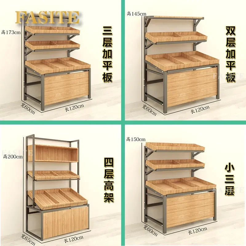 For Fresh Supermarket Fruit Shelf Display Rack Steel Wood Vegetable Stand Commercial Store Organizer Sturdy Heavy Duty