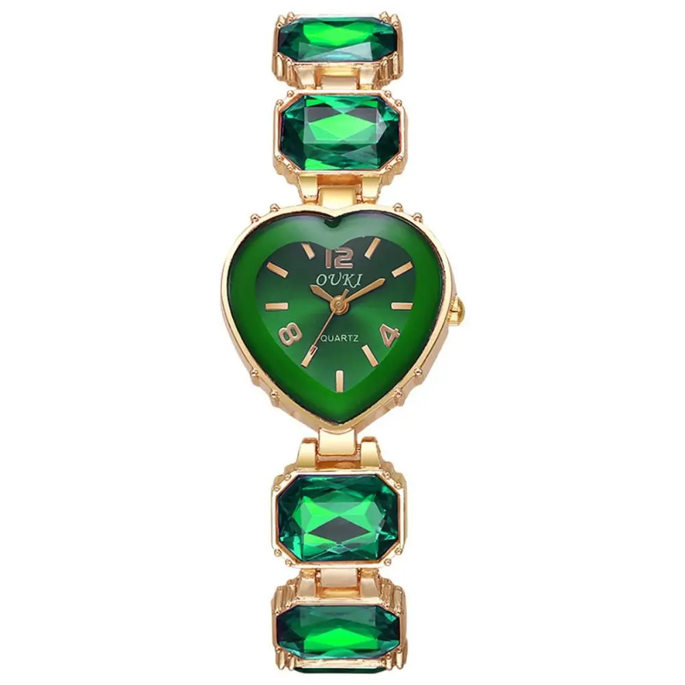 Heart Shaped Dial Crystal Candy Quartz Watch Colorful Quartz Movement Adjustable Bracelet Rhinestone Bracelet Watch Luxury