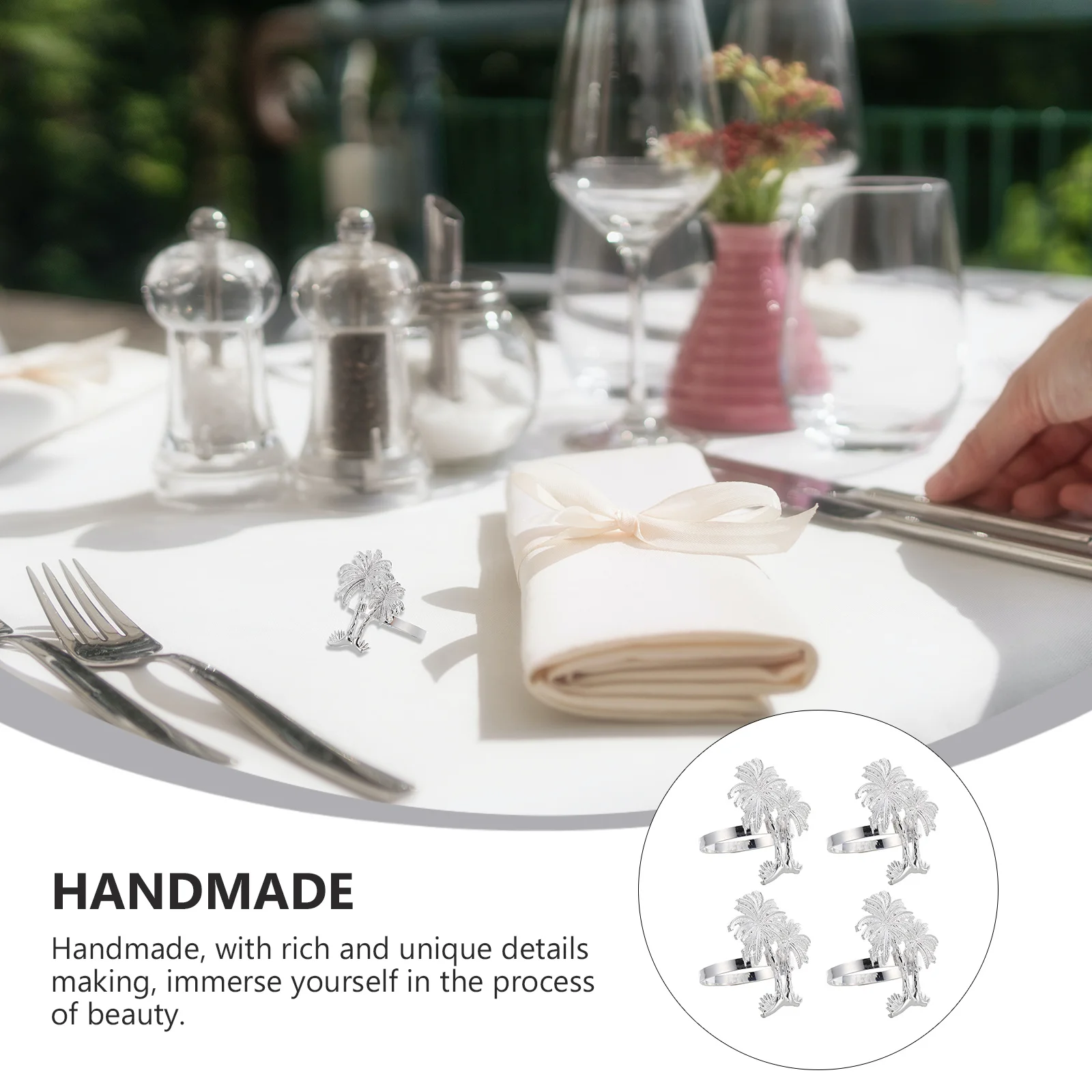 

4Pcs Coconut Palm Tree Napkin Rings Electroplated Party Napkin Buckles Alloy Material Stylish Dining Table Decor