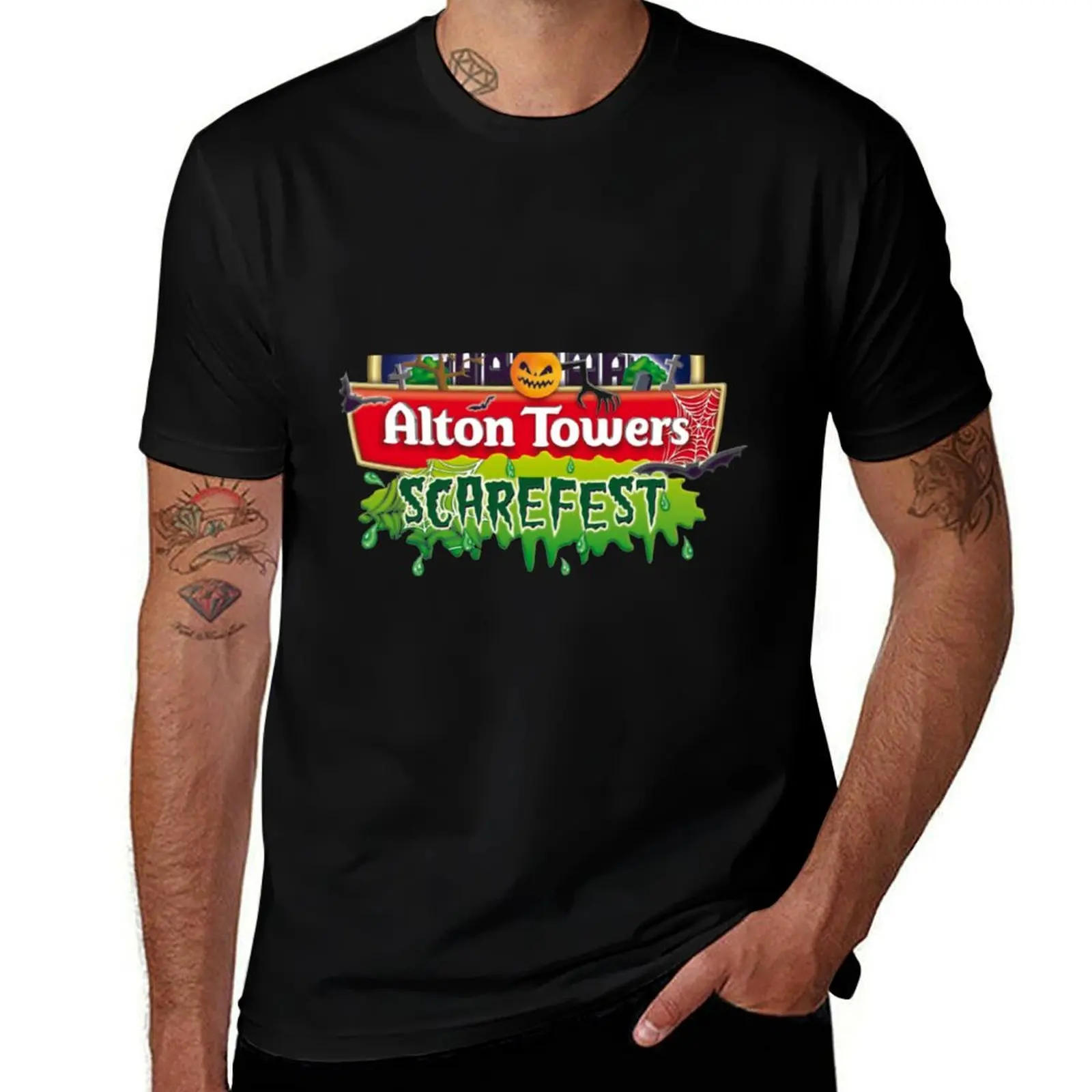 

Alton Towers Scarefest 74 Cap T-Shirt blanks anime stuff quick drying Short sleeve tee tee shirts for men