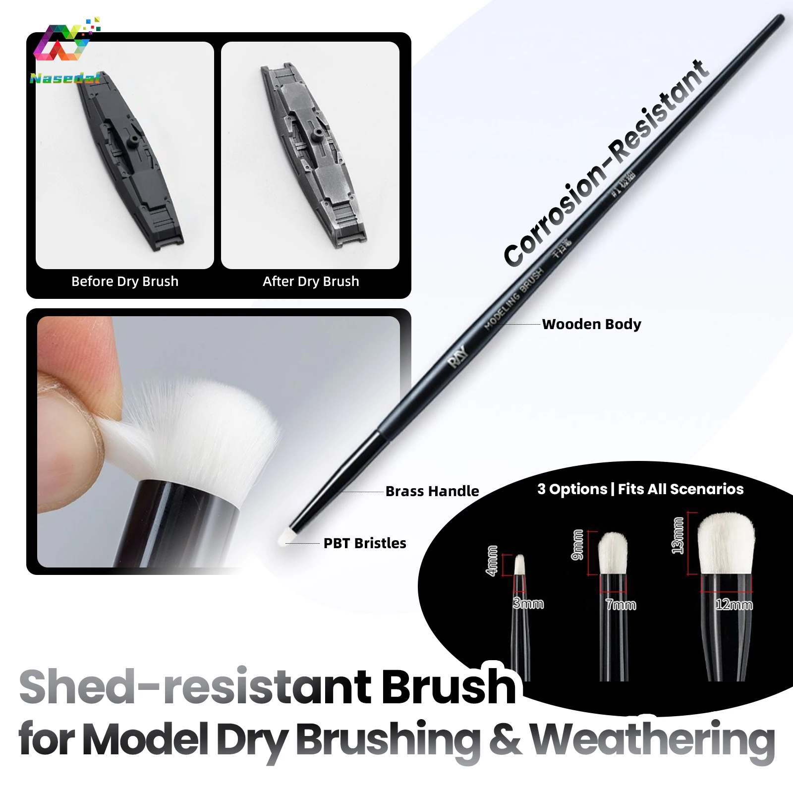 RAYSTUDIO Dry Brush for Gundam Military Model Figure Weathering Kit Hand Painting Flat Coating Figurine Coloring Supplies