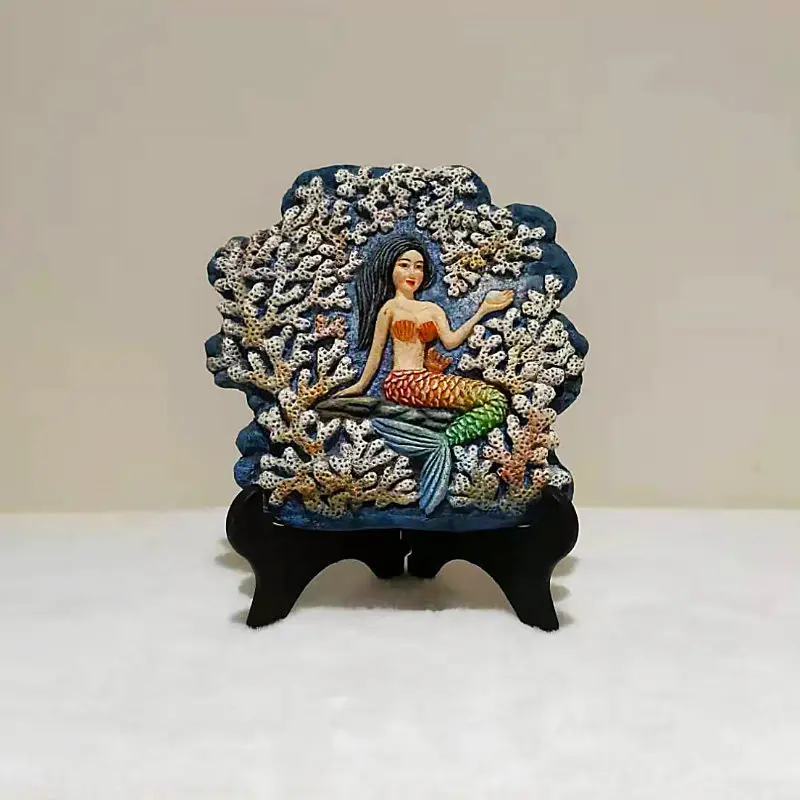 Painted relief mermaid handicraft ornament home art decorative painting accompaniment