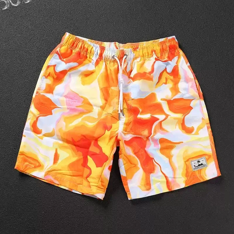 Fashion Letter Design Men's Print Shorts Summer Casual Swim Trunks Elastic Waist Board Shorts Funny 3D Gradient Breathable Short
