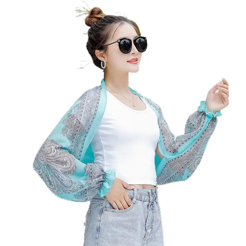 2023 Summer Women Sun Protection Arm sleeve Driving Anti-UV Shawl Cool Oversleeves Thin Sleeves Outdoor Riding tops