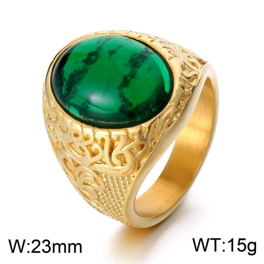 Vintage Stainless Steel Men Women Ring Multi - Color Stones Retro Carved Pattern Statement Jewelry for Daily & Special Occasions