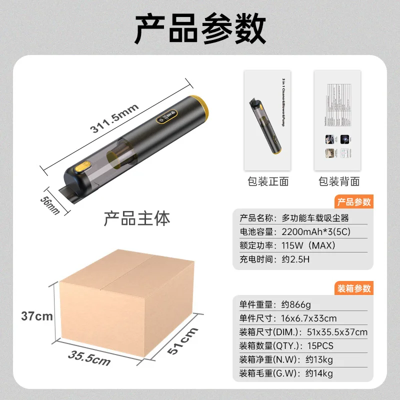 2026 Cross-border foreign trade new car wireless vacuum cleaner 18000pa super power multi-function vehicle and home dual-purpose