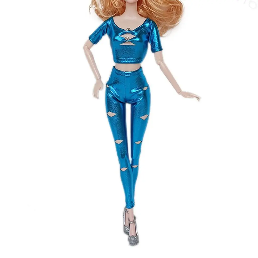 Gift 1/6 30cm Poppenkleertjes Faux PU Veelkleurig T-shirt Aanscherping Broekpak Speelhuis Poppenhuis Accessoires Mini Mode Outfit