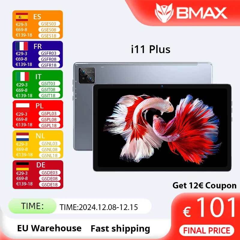 BMAX MaxPad I11 Plus 16GB(8GB RAM+8GB Expansion) 256GB ROM 10.4 Inch Octa Core T606 Soc Android 13 Dual Wifi 4G Lte tablet SIM