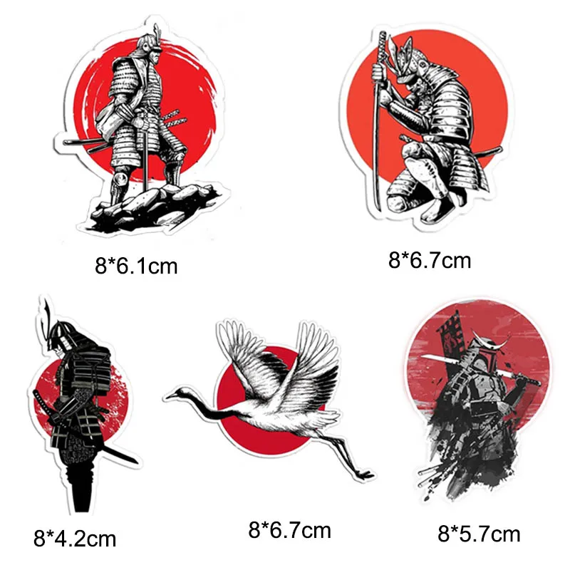 Clearance Special Offer-5pcs Japanese Samurai Red Sun Crane Vintage Stickers Waterproof Matte Decals for Laptop Car Helmet Phone