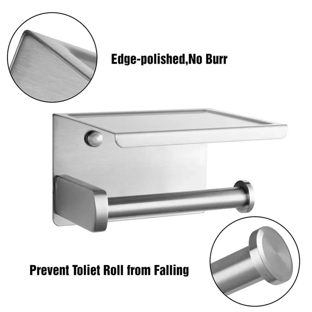 

Stainless Steel Toilet Paper Holder with Phone Holder Wall Mounted Paper Towel Stand Anti-corrosion Storage Organizer