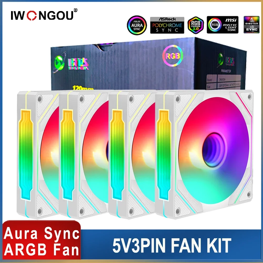 PC Fans 120mm Rgb Ar12pro Branco Kit Fan with Argb Controller Aura Sync IWONGOU PC Gaming Case Cooler Computer Cooling Ventoinha