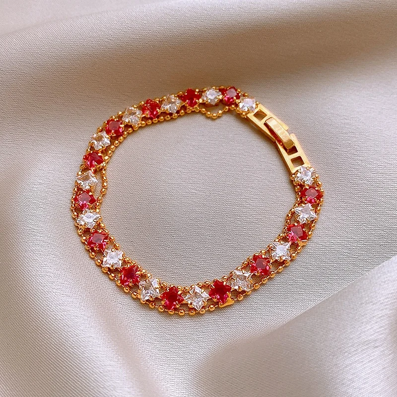 

French Classic Pink Crystal Geometric Bracelet for Women Fashion Personality Stainless Steel Bracelet Jewelry Accessories Gift