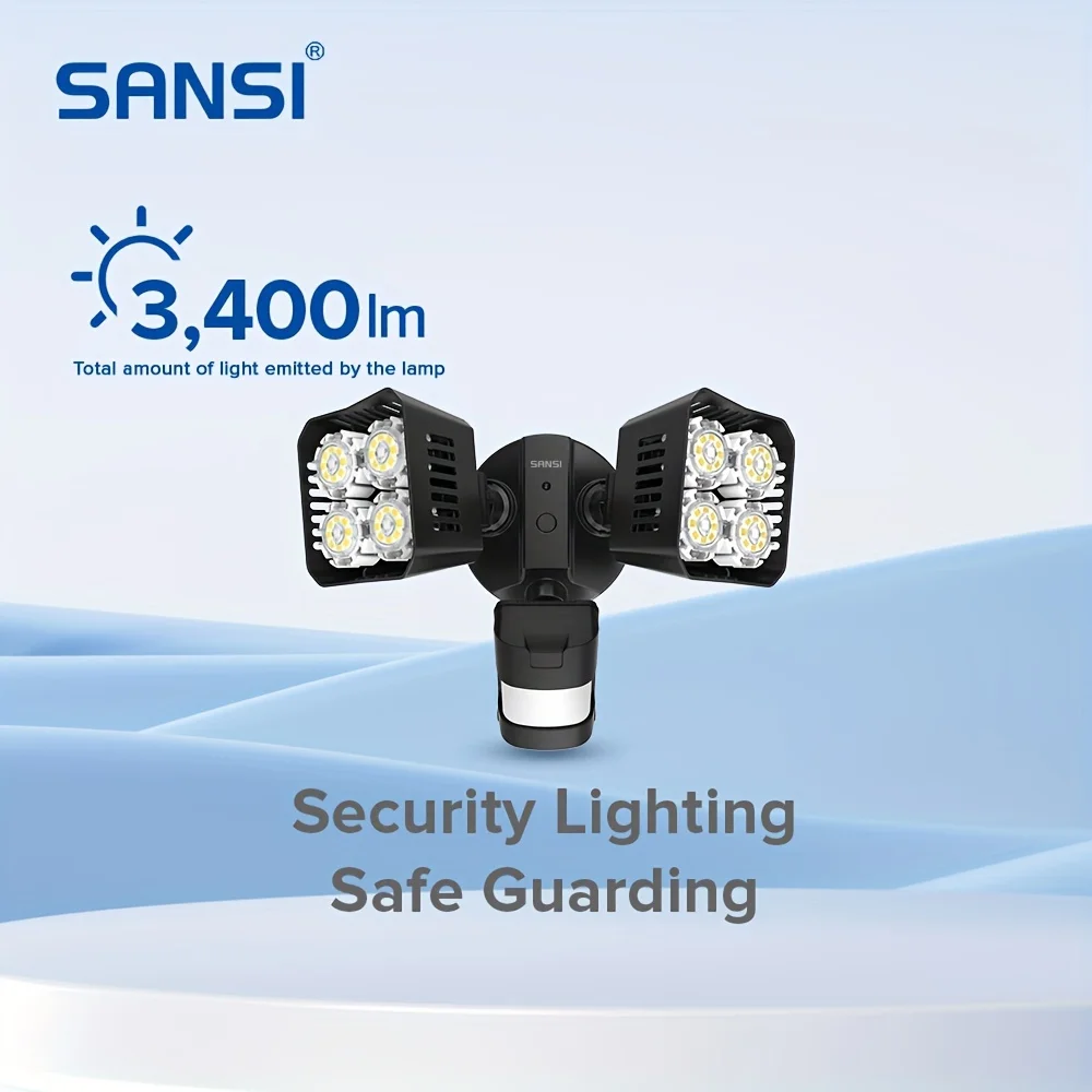 

SANSI Outdoor Security Motion Sensor Lights, 30W (Equivalent to 300W Incandescent), 3400 Lumens, 5000K Daylight, Waterproof Floodlights