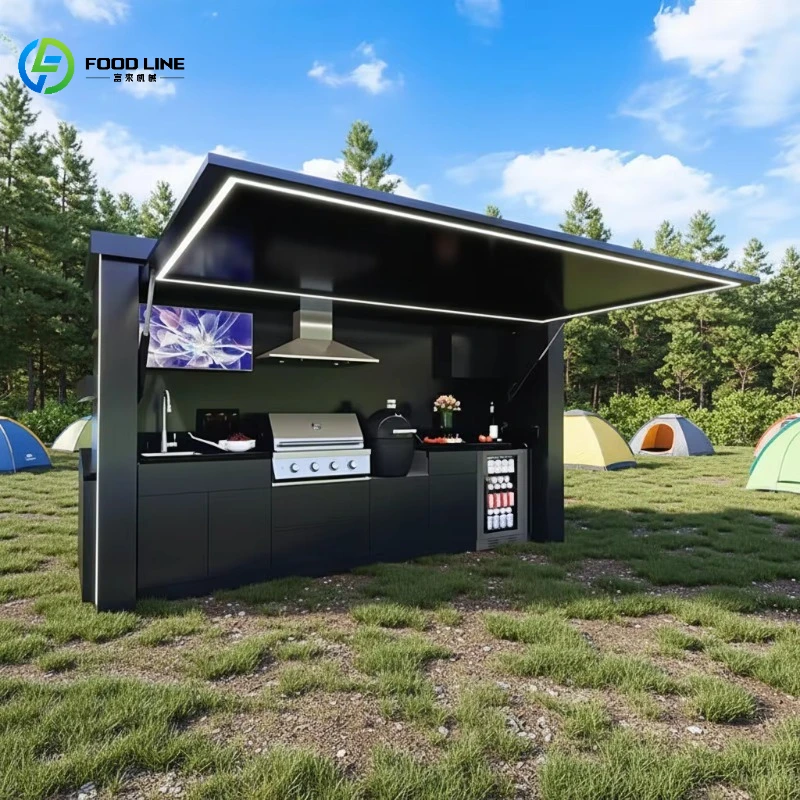 Outdoor BBQ Kitchen Garden Eco-Friendly Breathable Steel Modular Kitchen Cabinets with Mediterranean Design Customized