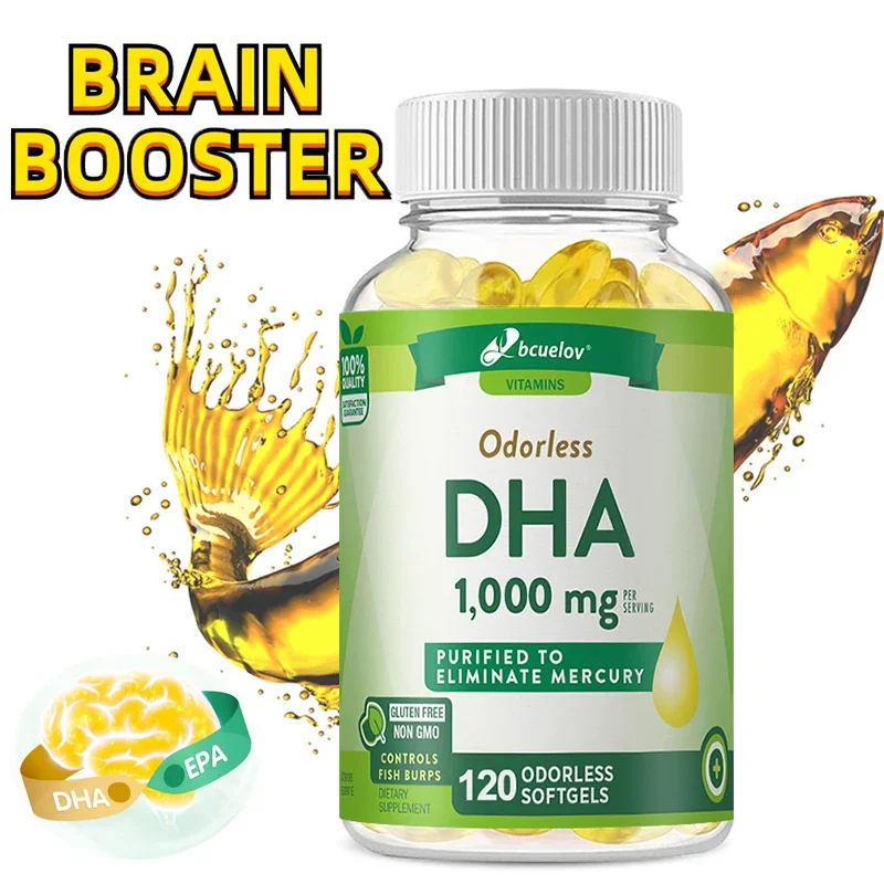 DHA Supplement 1000 mg - 120 Softgels, Wild Caught Fish Oil Omega-3 Supplement, Brain Booster, Non-GMO, Gluten-Free