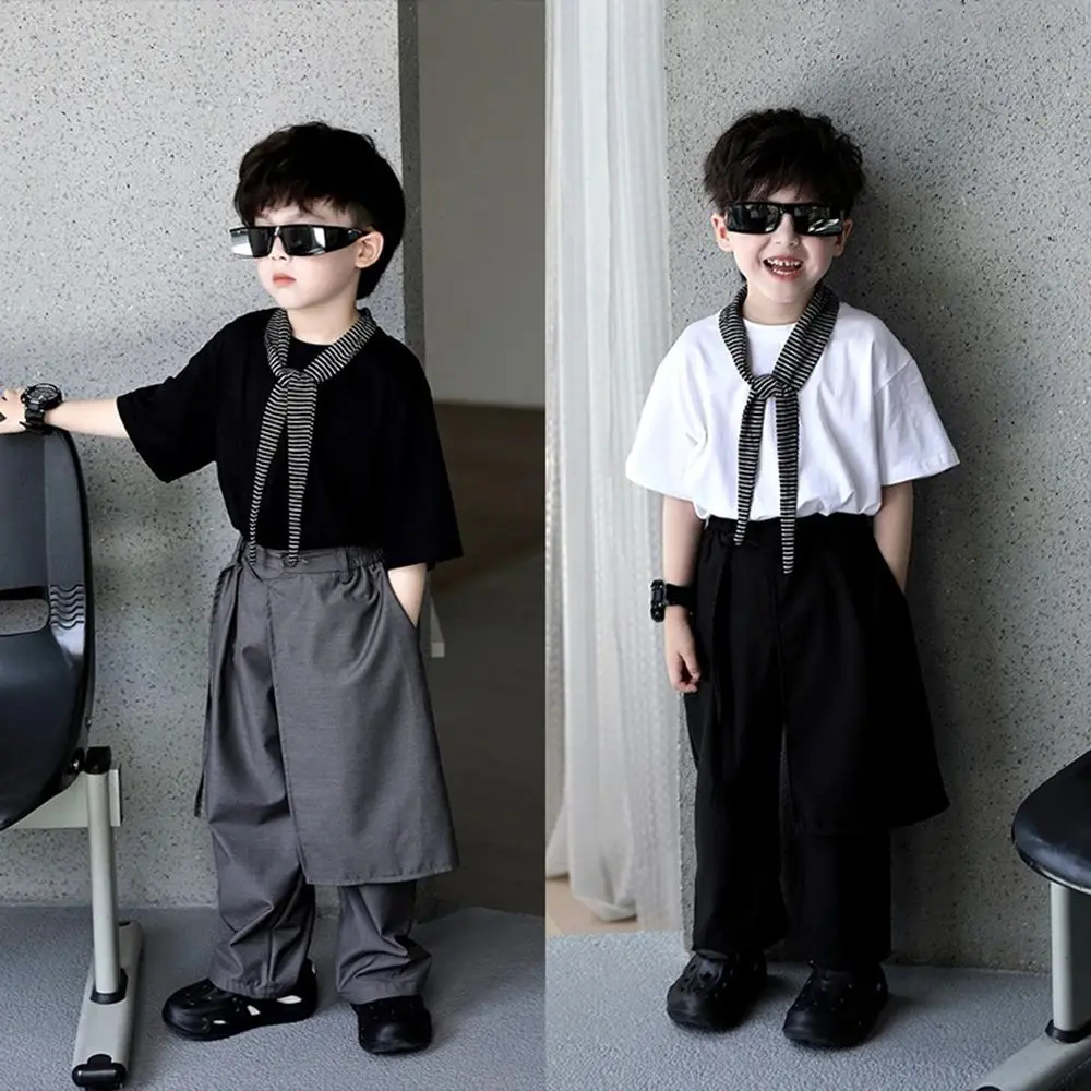 

2 PCS set Summer Boys Clothing set Solid color Tshirts+Pant+Scarf Kids Suit Children baby toddler boys Handsome clothes 2-10