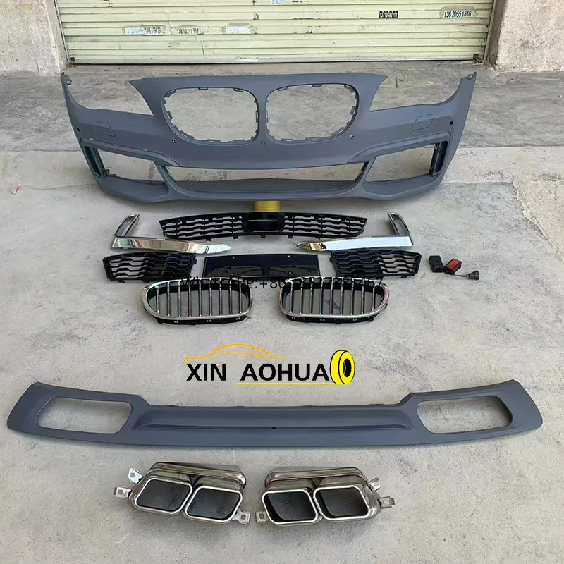 طقم هيكل F01 F02 معدّل عالي الجودة على شكل حرف M مصدات أمامية وخلفية لسيارة BMW 7 Series 2012