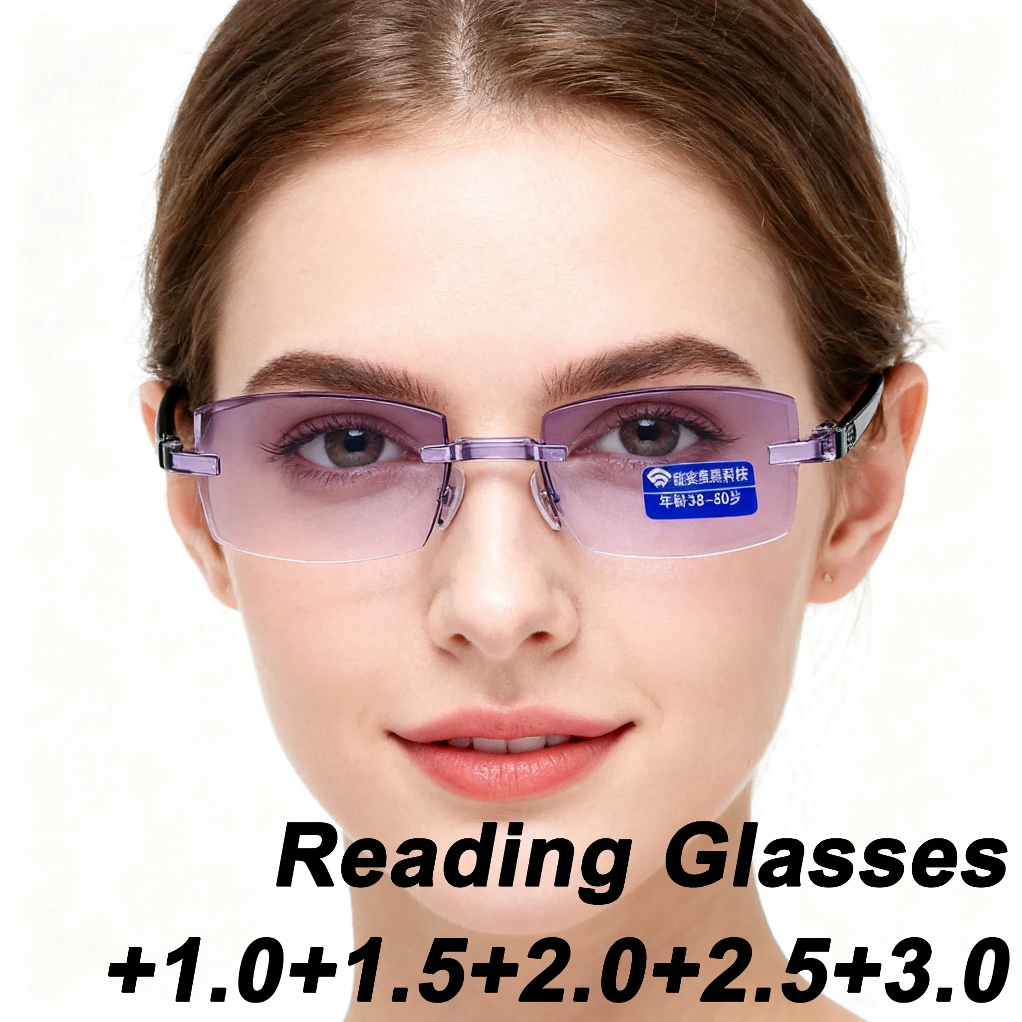Bifokale Randlose Lesebrille für Männer und Frauen Retro Quadratisch Ultraleicht Anti-Blaulicht-Brille Presbyopie Optische Brille +1.0