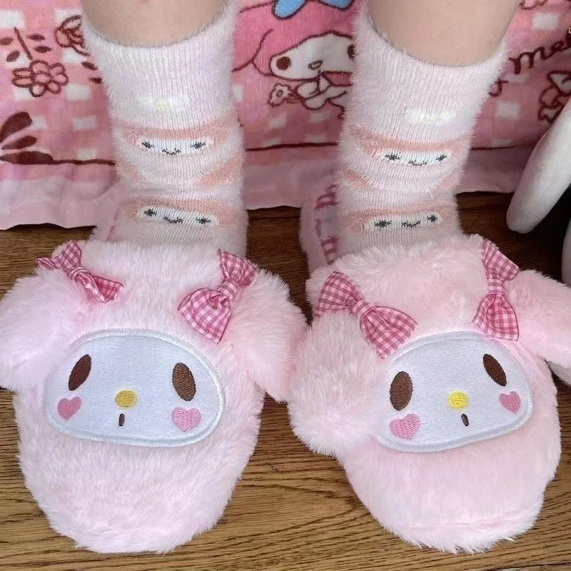 Sanrio Kuromi Plush Socks Cute Cartoon Soft Winter Warmth Women Socks Deodorization Sweat Absorption Non-slip At Home Gifts