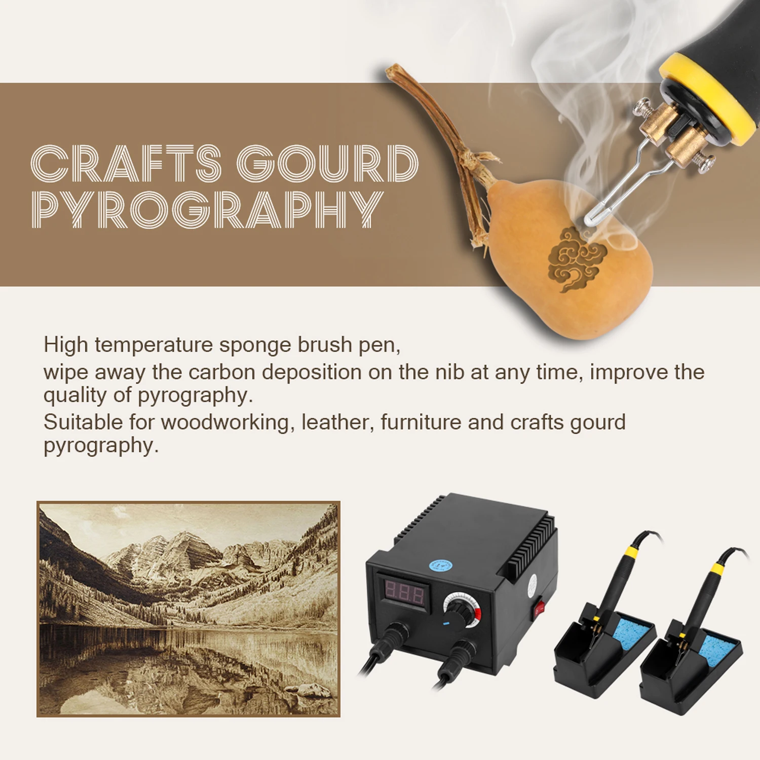 100W Digital Wood Burner Pyrography Pen Burning Machine Gourd Crafts Tool Set With Welding Wire Gourd Craft Tool Set