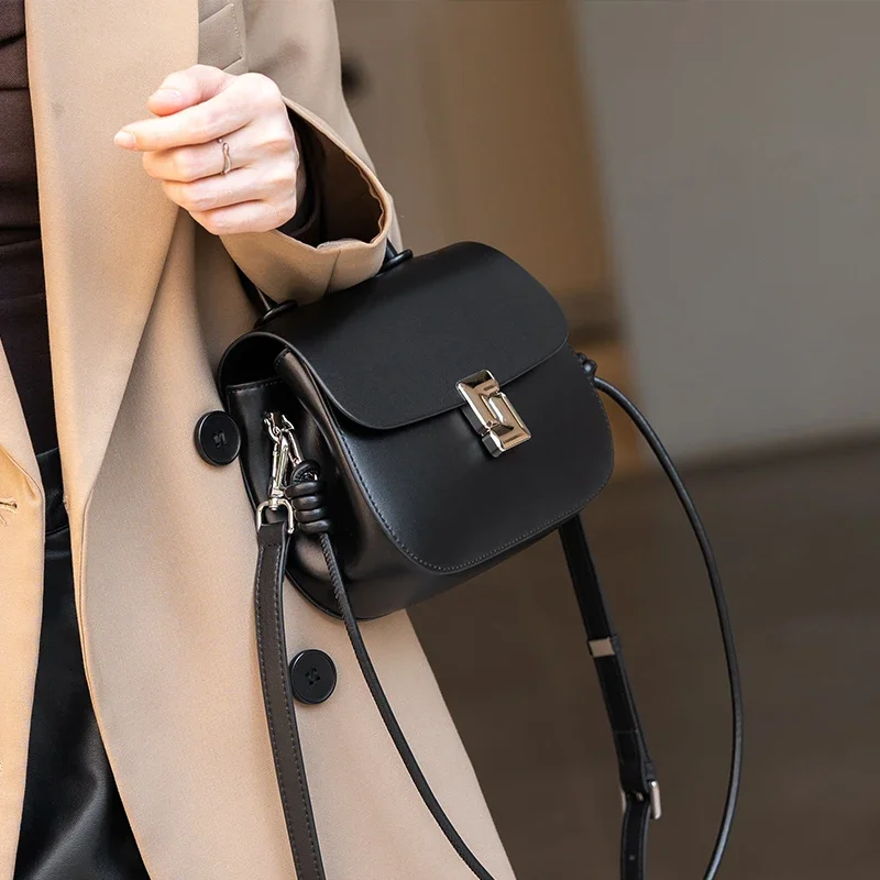 

Women's Cow Leather Durable Crossbody Bag Ladies Light Luxury Cowhide Retro Small Square Handbags Female Leisure Shoulder Bags