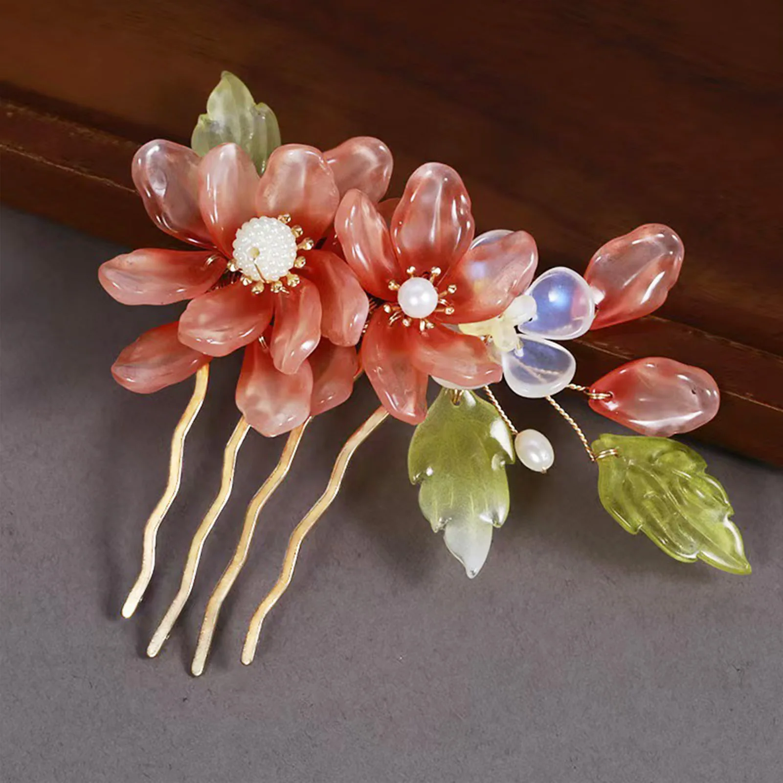New Bride Hair Comb Floral Decor Women's Handmade Pearl Rhinestone Fashion Metal Headdress Elegant Hair Jewelry Accessories