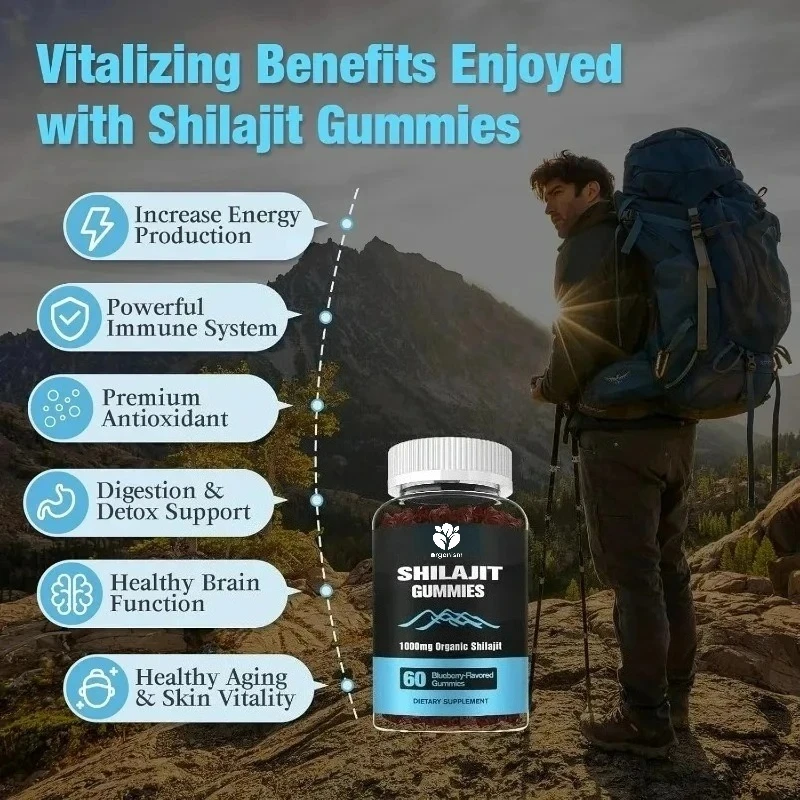 85+trace minerals, suitable for both men and women, containing 60 blueberry flavored shilajit gummies
