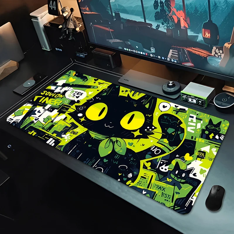 Cat Black Anime Kawaii Mouse Pad Rubber Non-slip Large Mousepad Gaming Gamer Cabinet Desk Mat Keyboard Extended Table Pad Carpet
