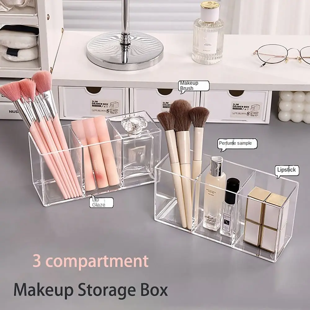 Desk Stationery Storage Pen Holder Transparent 3 Grids Pen Storage Box INS Style Large Capacity Pencil Container Students