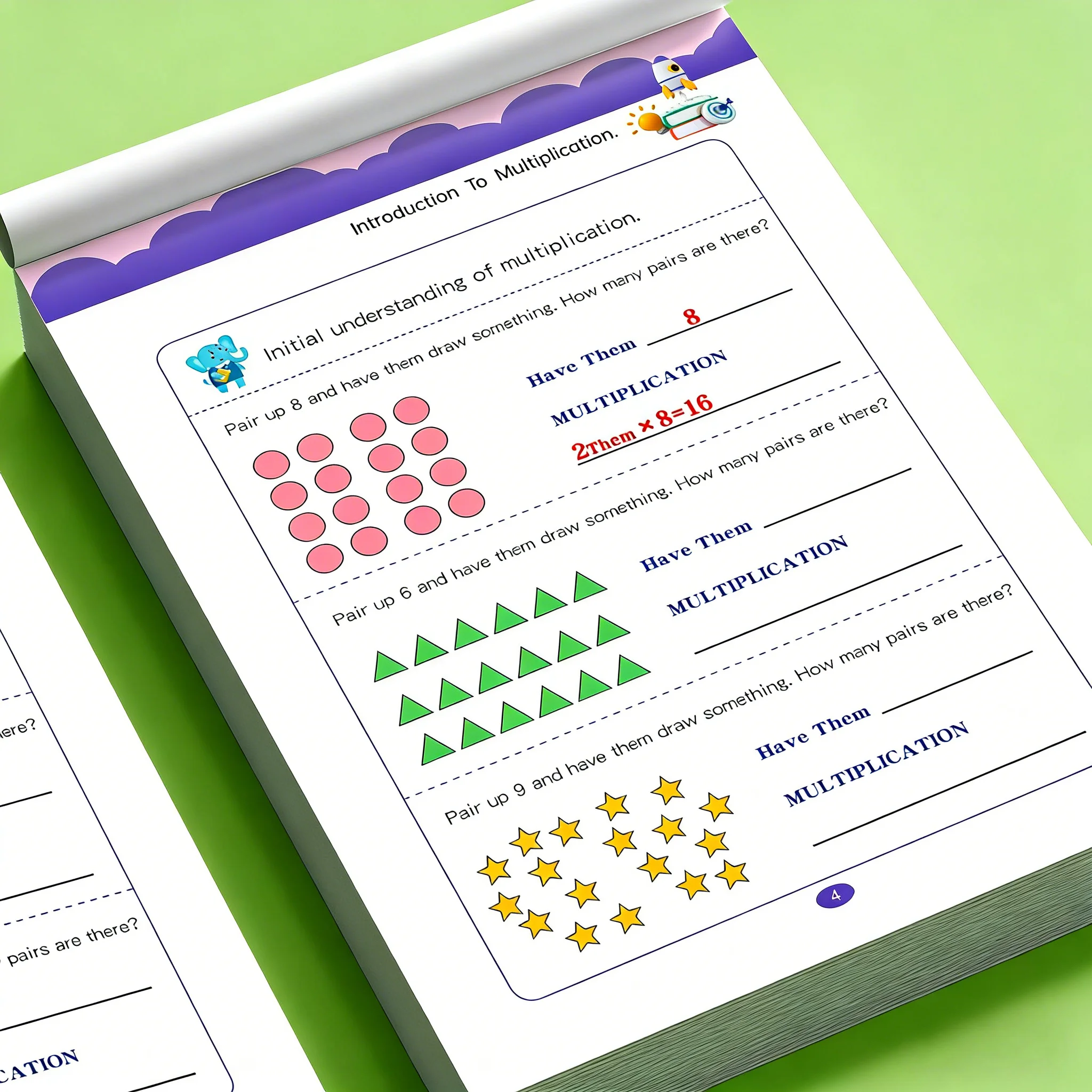 Preschool Multiplication Introduction Workbook, 32 Pages Kids First Math Activity Book, Early Arithmetic Learning Tool