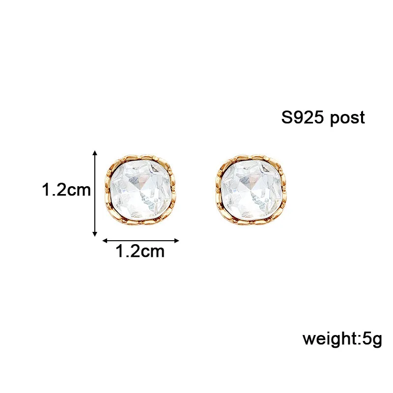 Transparent Crystal Square Stud Earrings for Women Luxury Sweet Small Earrings Gold Color Metal Side Korean New Fashion Earring