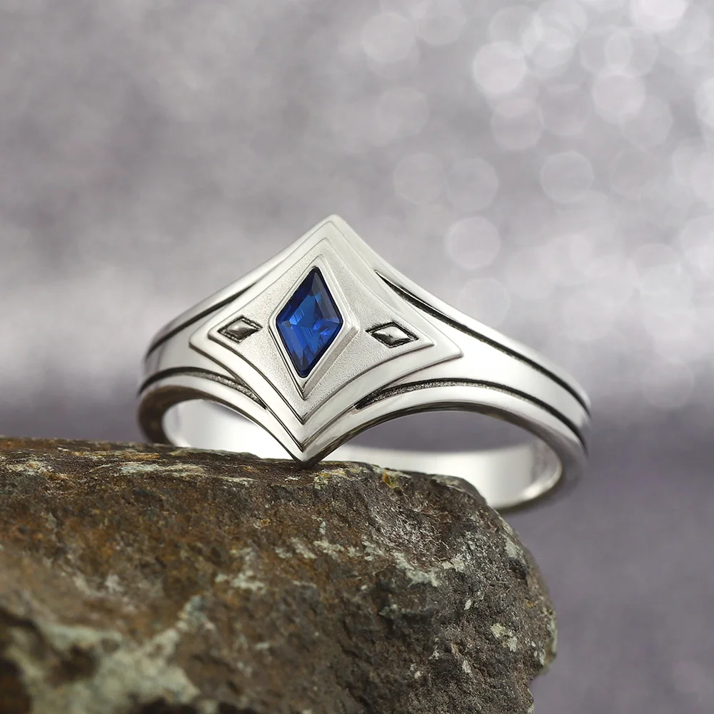 

Gothic Rhombus Inlaid Custom Stones Men's Sterling Silver Rings