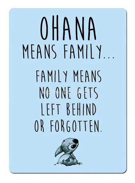 Ohana Means Family Tin Sign art wall decoration,vintage aluminum retro metal sign,iron painting vintage decoration sign,