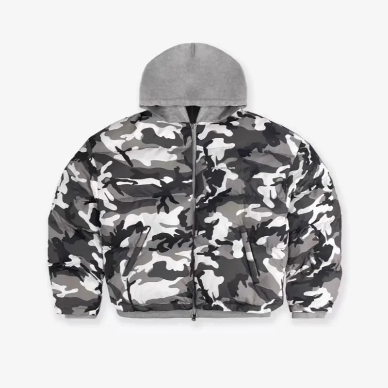 PFNW Winter New Camouflage Reversible Two Wear Zipper Hooded Quilted Padded Jacket Men\'s High Street Cotton-padded Coat 28W5621