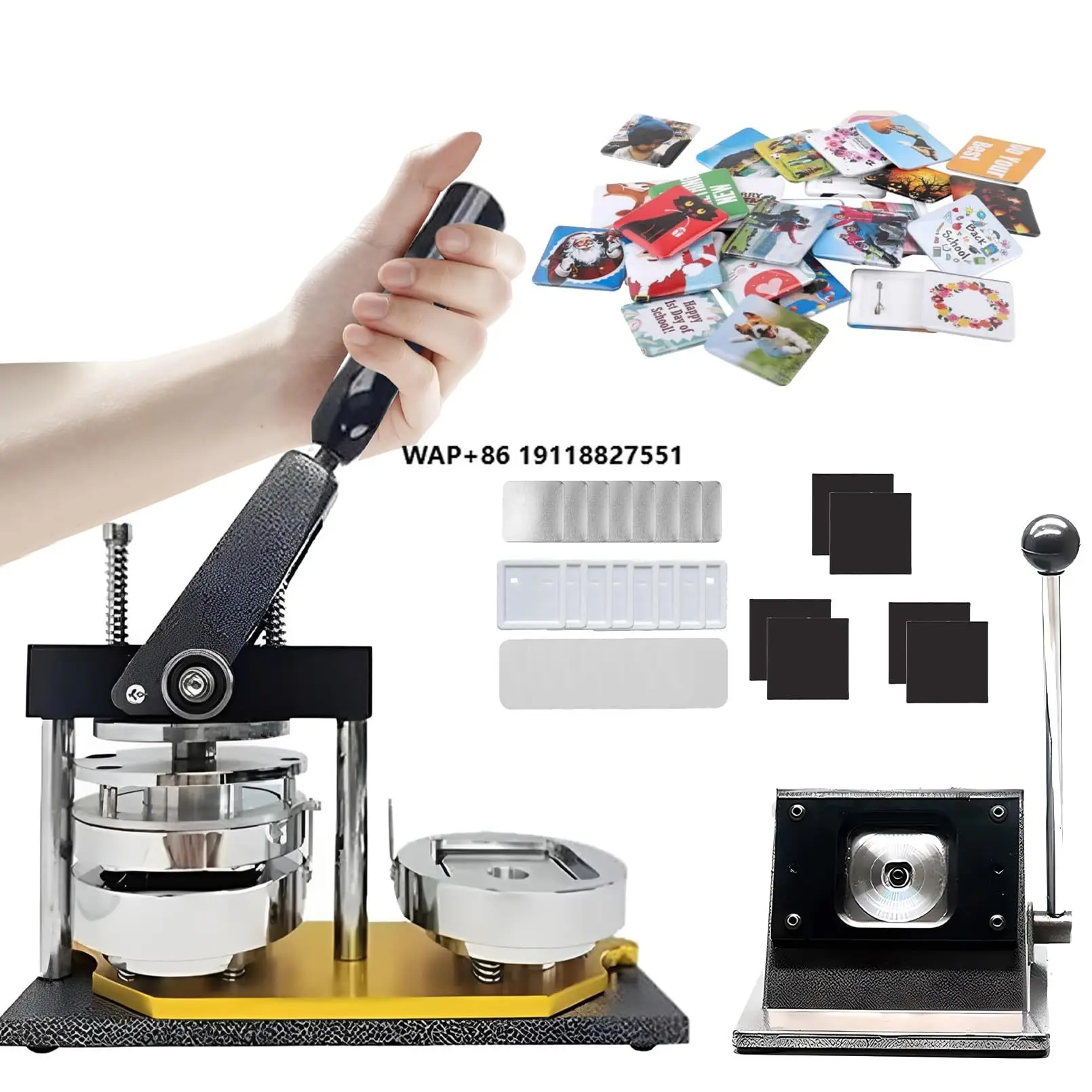 DIY Pin Badge Button Making Machine 1.97\ 50mm Metal Square Pin Maker 100 Sets Badge Supplies Fridge Button Machine