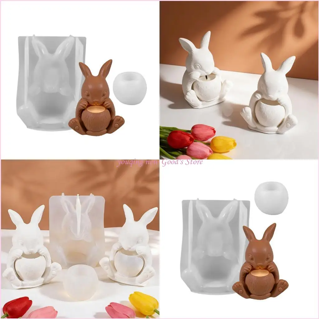 57QA Silicone Rabbit Holding Cup Mold For Epoxy Resin Craft Making Unique Home Decoration Jewelry Tool